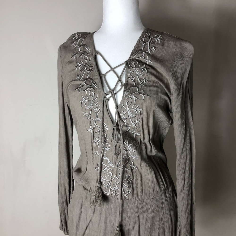 Anthropologie Grey tie up romper